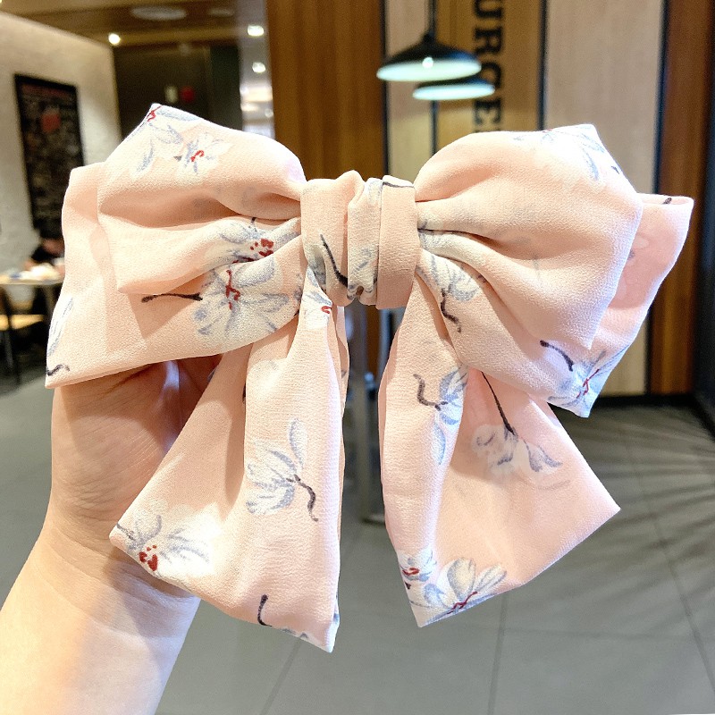 Kẹp tóc hình nơ bản to hoạ tiết phong cách retro