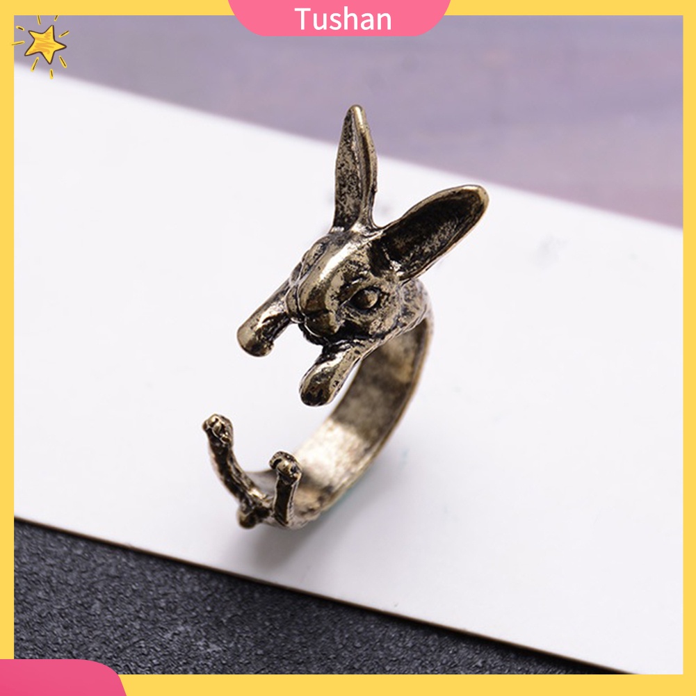 Nhẫn mở hình con thỏ phong cách vintage làm quà tặng sinh nhật cho cặp đôi
