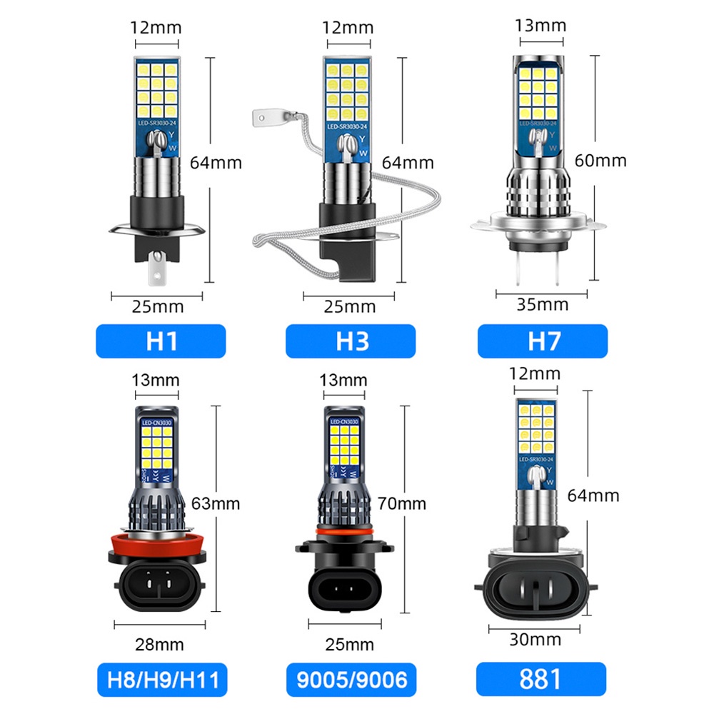 Set 2 Bóng Đèn Led H27 880 881 P13W PSX26W H27W H3 H8 H11 H16 1400LM 12V 24V Ánh Sáng Trắng Dành Cho Ô Tô