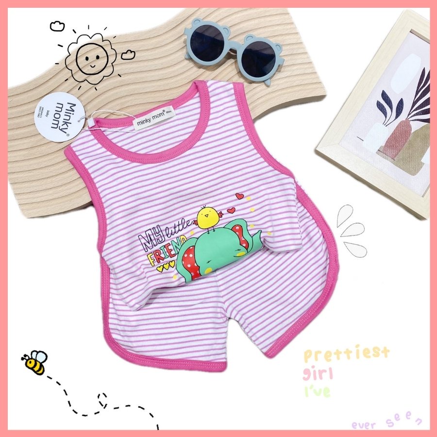 Bộ Cotton Hàn Ba Lỗ Cho Bé Trai Bé Gái 8-19kg -BL-IN27 Hoạ Tiết Kẻ Sọc Chất Vải Thoáng Mát