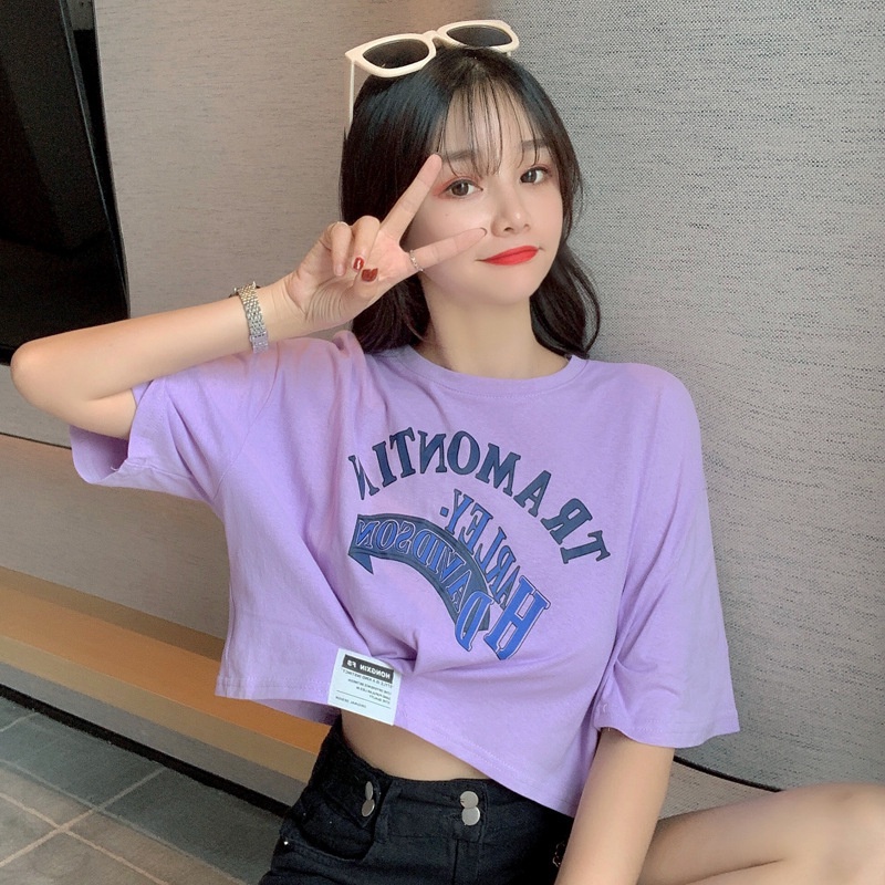 Áo Thun crop top Tay Ngắn Thiết Kế Không Đối Xứng Thời Trang Mùa Hè 2024 Cho Nữ Cô gái học sinh hở rốn ngắn áo
