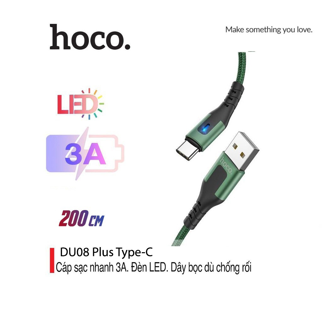 Cáp sạc nhanh 3A Hoco DU08 PLus Type-C vải dù siêu bền chống đứt dài 2M cho Android