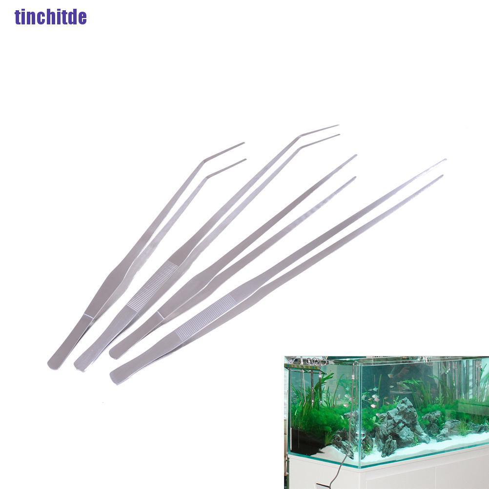 [Tinchitde] 38/48Cm Aquarium Live Tank Curve Plant Long Tongs Stainless Steel Tweezers [Tin]