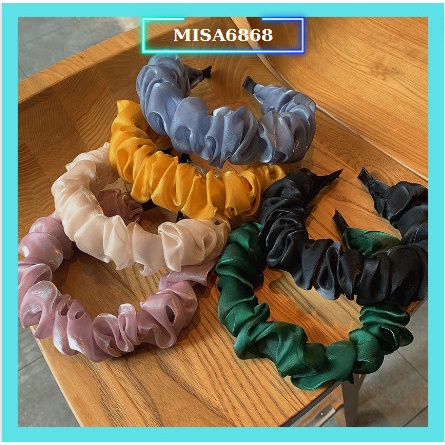 Băng đô cài tóc nhún lụa satin ánh nhũ nhiều màu thời trang nữ thanh lịch