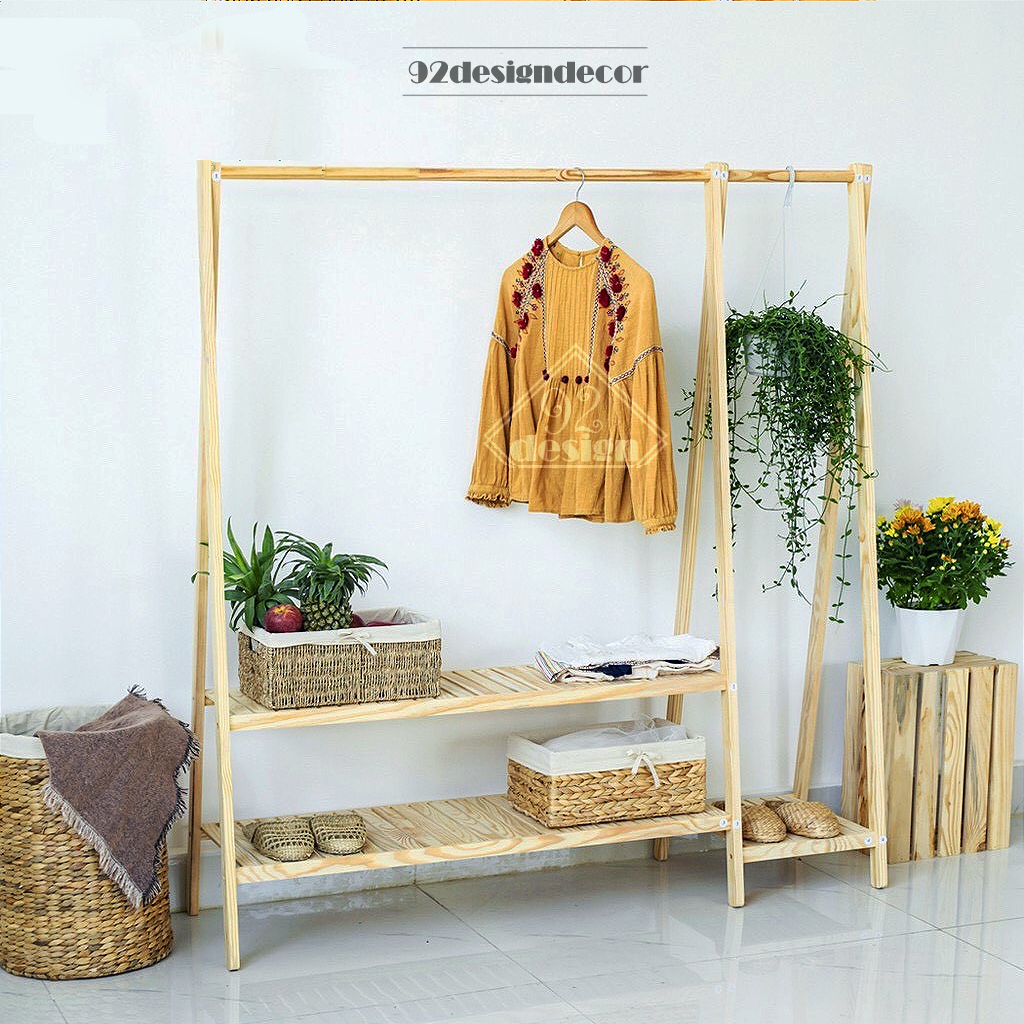 Kệ treo quần áo chữ A đôi-  Gỗ Thông Mỹ Nhập Khẩu - A Hanger 2 in 1 Phong Cách Hàn Quốc - 92designdecor