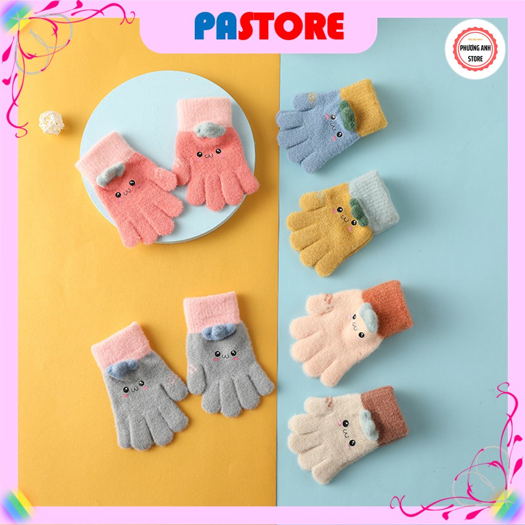 Găng tay len giữ ấm dành cho bé trai, bé gái từ 2-5 tuổi mùa đông, họa tiết dễ thương.