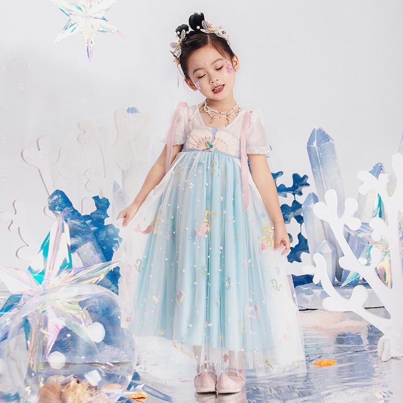 Đầm Công Chúa Kiểu Hán Phục Trung Hoa Chất Liệu Chiffon Có Size 90-140 Dành Cho Bé Gái