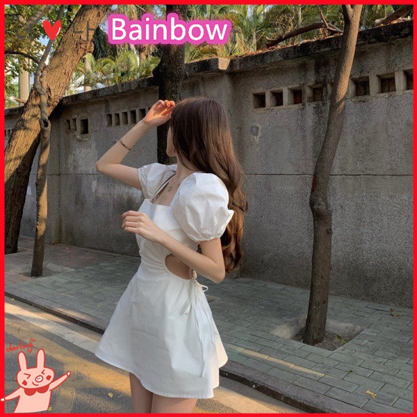 Váy hở lưng buộc dây sexy - Váy đầm nữ tư bồng buộc dây lưng khoét eo sexy tôn dáng freesize chất thô mát 3 màu C295