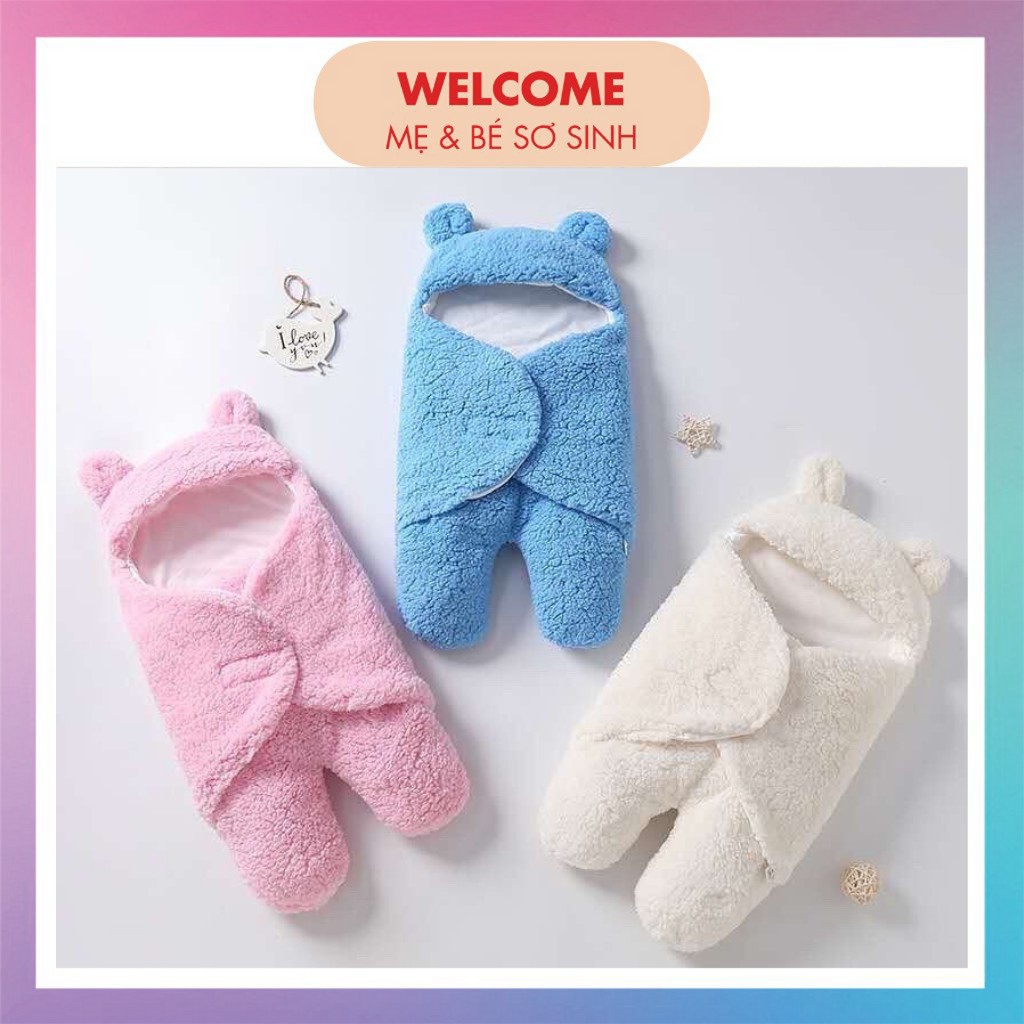 Chăn ủ kén lông cừu cho bé sơ sinh, ủ kén trần bông có chân, túi ngủ mùa đông cho bé ( hàng loại 1)