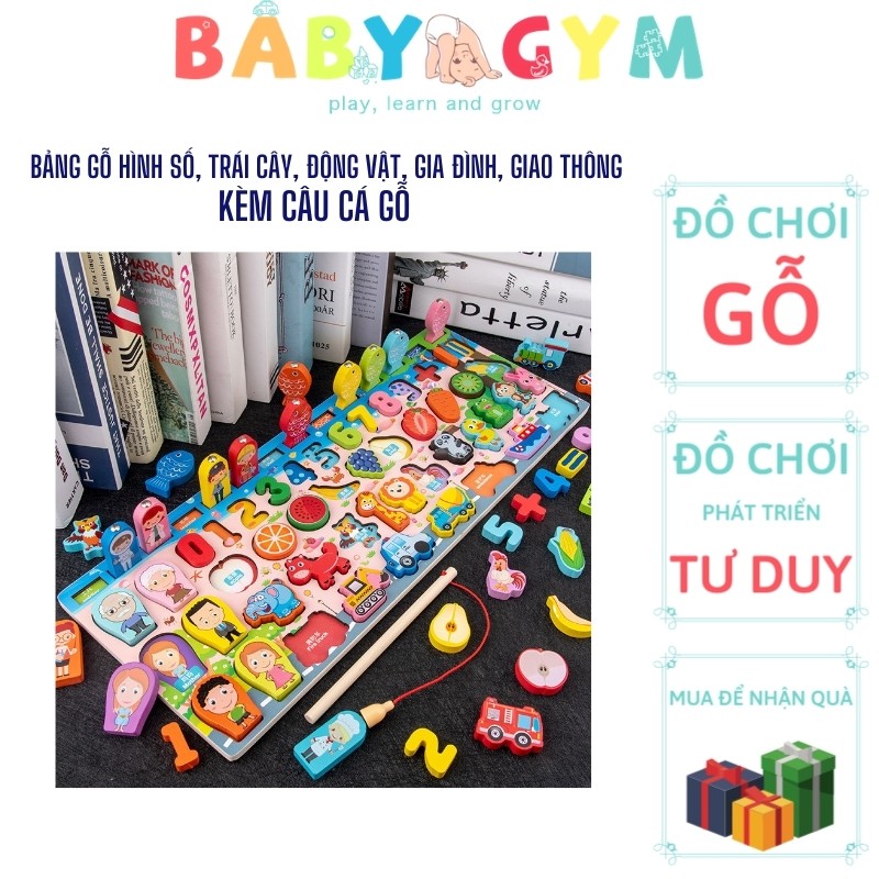 Bảng Gỗ Thông Minh Cho Bé – Bộ 5 Hàng Câu Cá – Số - Trái Cây – Động Vật – Phương Tiện Giao Thông – Gia Đình