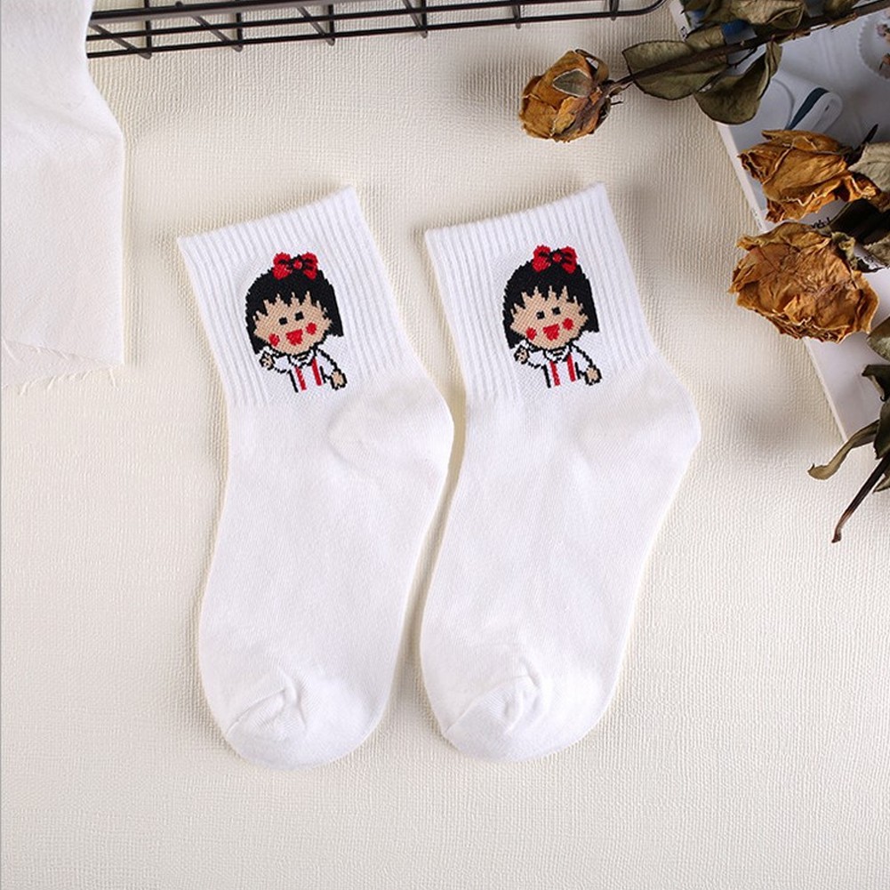 Tất cotton in họa tiết hoạt hình dễ thương cho nữ
