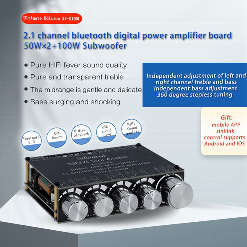 Bảng Mạch Khuếch Đại Âm Thanh Bluetooth 2X50W + 100W AUX Amp XY-S100L