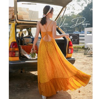 ầm maxi hoa hai dây bi cột lưng đuôi cá LUA DESIGN M2000
