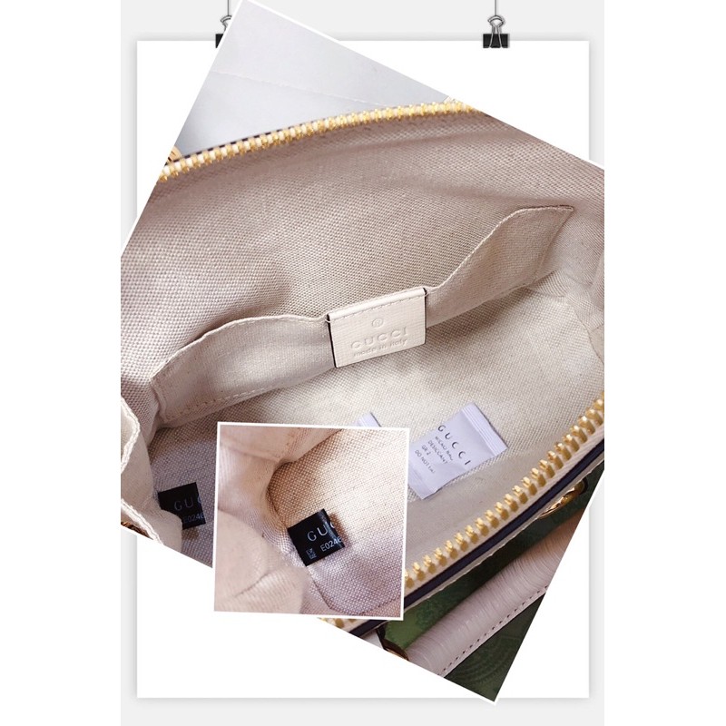 Túi xách mini này được làm bằng vải canvas hoa văn G đôi cổ điển của thương hiệu, được trang trí da màu nâu gucci GC gG