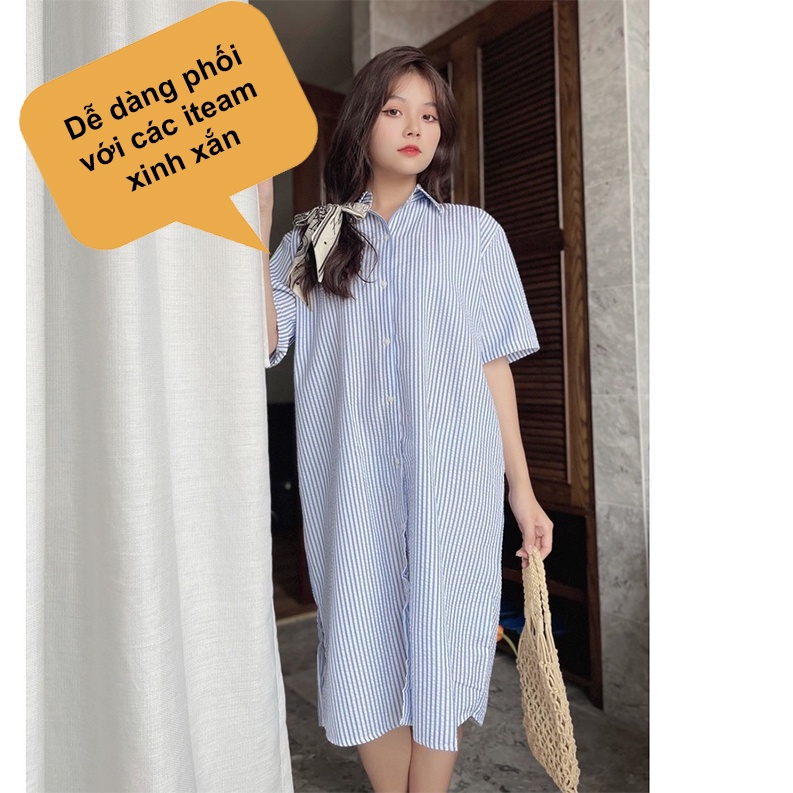 Đầm sơ mi dáng dài FM STYLE suông tay ngắn chất vải mềm mát phong cách ulzzang Hàn Quốc 220314001 | BigBuy360 - bigbuy360.vn
