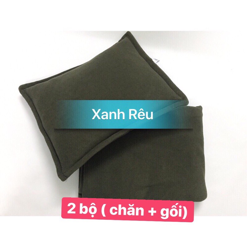 Combo chăn gối văn phòng Beddy Lux màu rêu ❤️freeship❤️