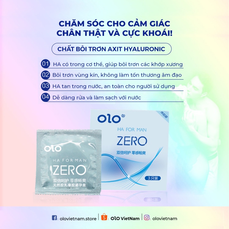 [Mã COSDAY -50K đơn 150K] Bao cao su OLO Zero Ha For Man gấp đôi chất bôi trơn, siêu mỏng 0.01mm nội địa Trung 10 bao