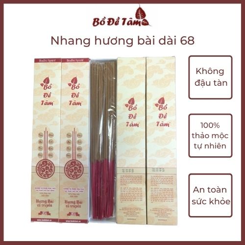 Nhang Hương Bài Bồ Đề Tâm Cổ Truyền Cháy Lâu Không Cay Mắt Mang Lại May Mắn Hộp 68 Nén Dài