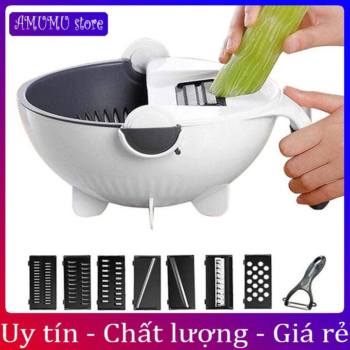 Dụng cụ nạo rau củ quả kèm rổ 9 trong 1 nhà bếp siêu tiện dụng