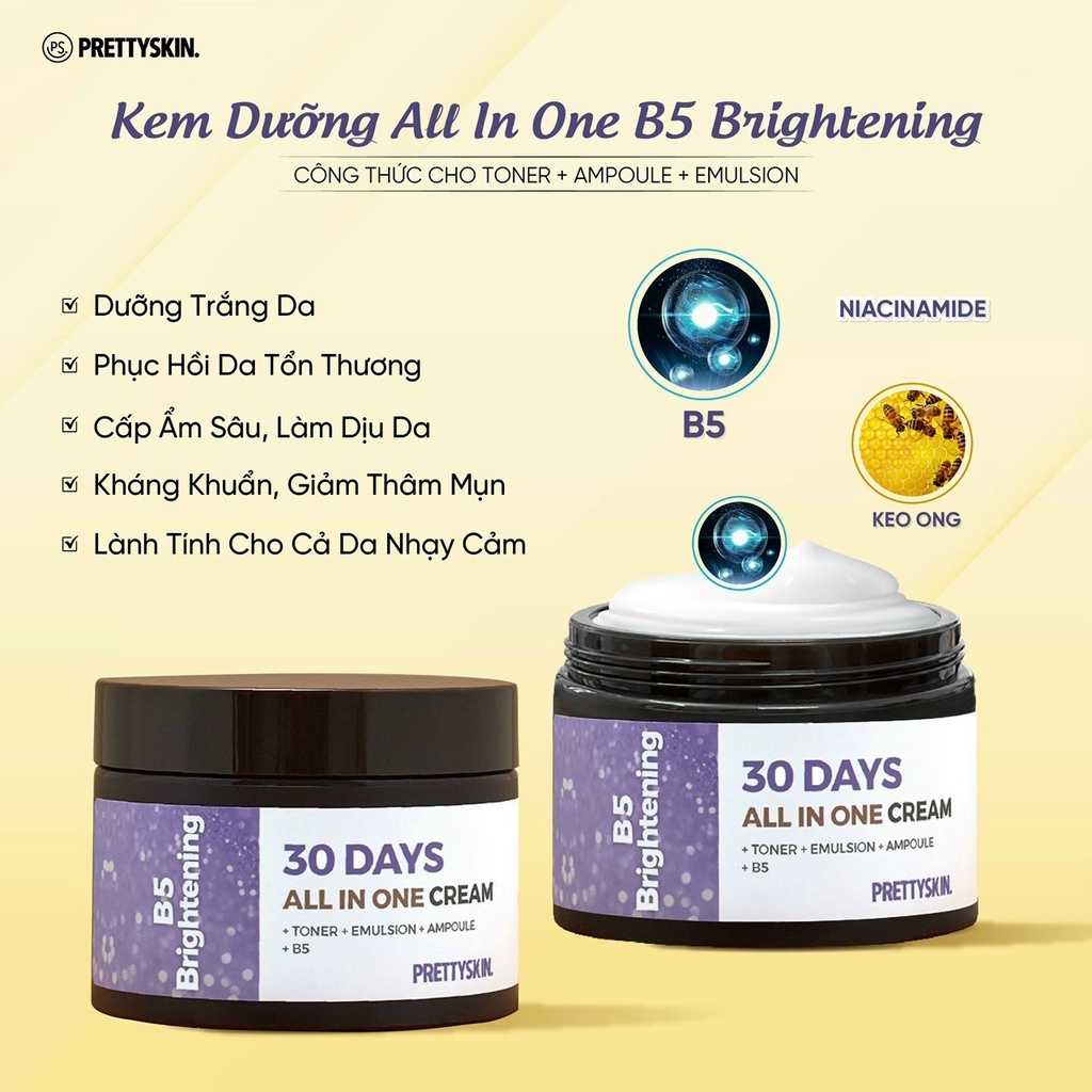 Kem Dưỡng Da Ngăn Ngừa Lão Hóa, Dưỡng Trắng Và Làm Đều Màu Da PrettySkin - Pretty Skin 30 Days All In One Cream 100ml