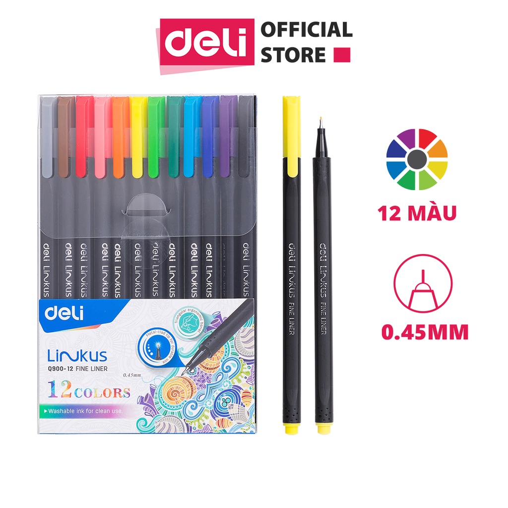 Bút liner đi nét có thể rửa được Deli - Ngòi bọc kim loại 0.45mm - chuyên viết caligraphy thư pháp brush letter - EQ900