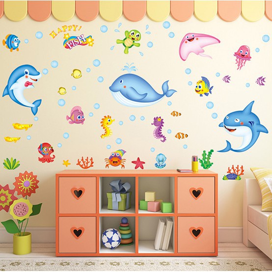 Decal Dán Phòng Động Vật Biển Đại Dương Dễ Thương Cho Bé Yêu