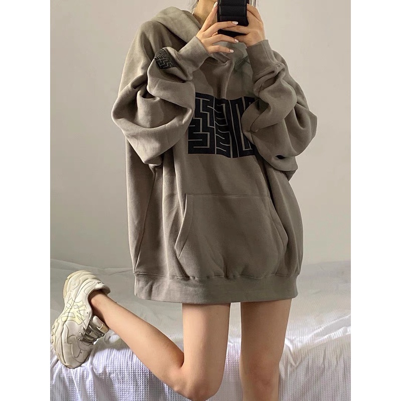 Áo hoodie unisex form rộng dây kéo 2021, áo hoodie form rộng nam nữ màu xám nâu thời trang quảng châu chất đẹp | BigBuy360 - bigbuy360.vn