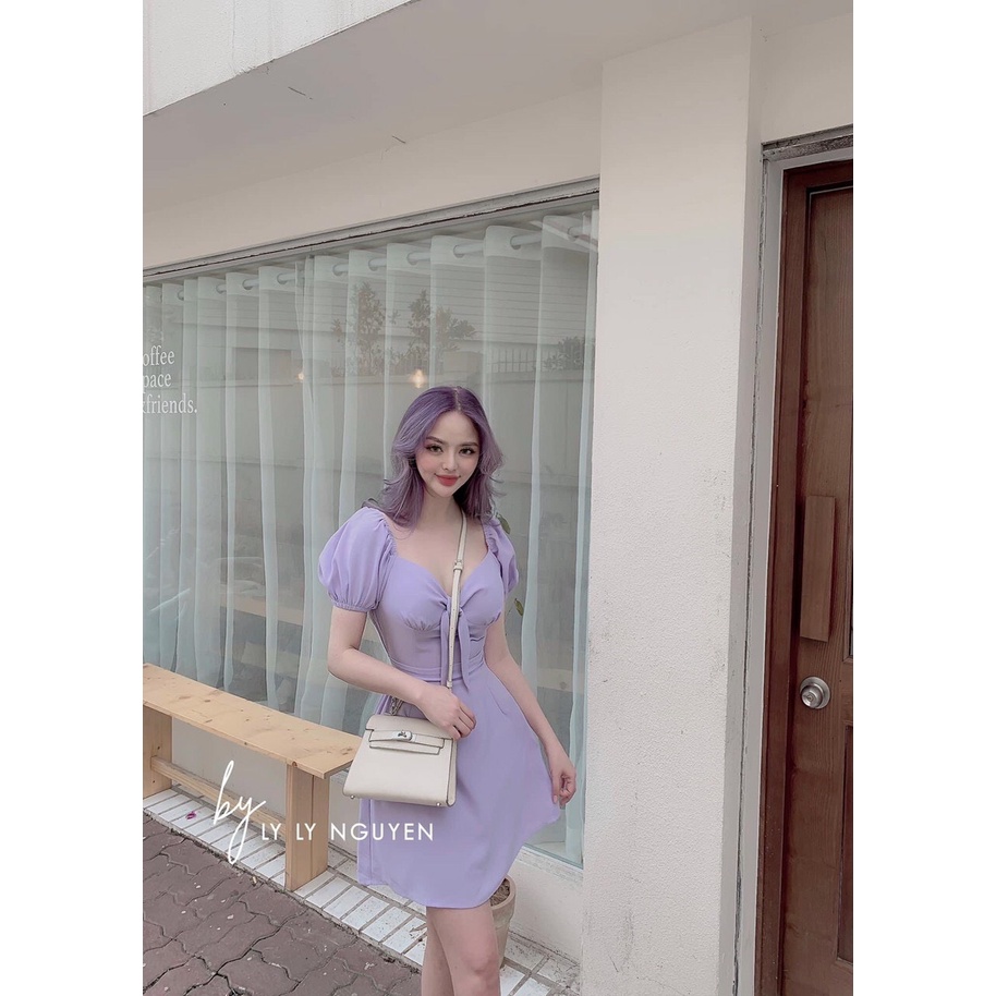 đầm ngắn bo eo kiểu cổ trễ cúp ngực