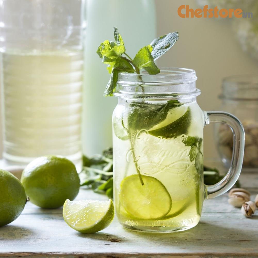 Hũ thủy tinh 💥 Bộ 4 cốc thủy tinh có nắp vặn có quai cầm tay tiện dụng dung tích 415 ml chính hãng BORMIOLI ITALY