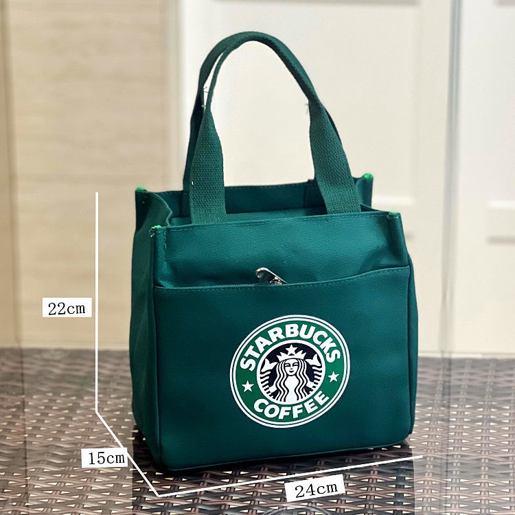 Túi Vải Canvas Starbucks Giữ Nhiệt Đựng Hộp Cơm Tiện Lợi