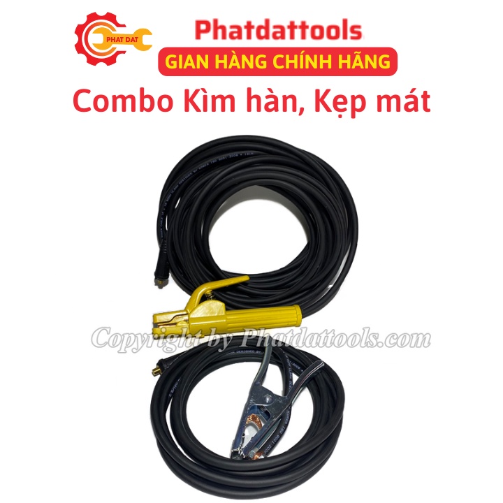 Combo Kìm hàn 500A dài 15m,kẹp mát 300A dài 5m-Dây hàn ULSAN KOREA 16mm 100% dây đồng-Gắn sẵn giắc đực 10-25 hoặc 35-50