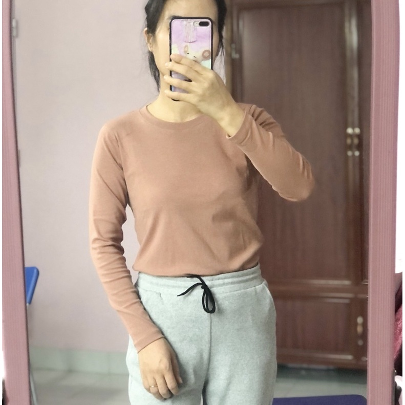 Áo thu đông nữ dài tay vnxk, kiểu trơn basic, chất cotton bozip dày dặn, kiểu phông vừa vặn gọn dáng