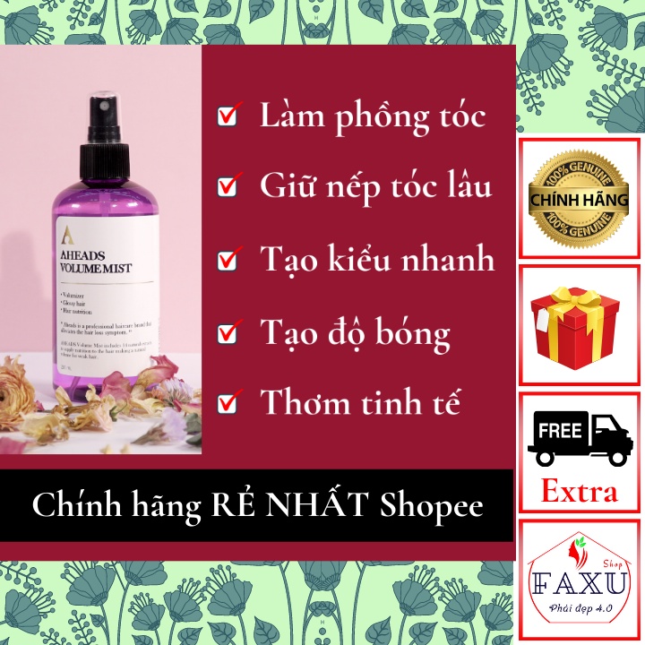 Xịt phồng tóc thay keo xịt giữ nếp vuốt tóc con và gel wax tạo kiểu Aheads Volume Mist Hàn Quốc chính hãng nam nữ