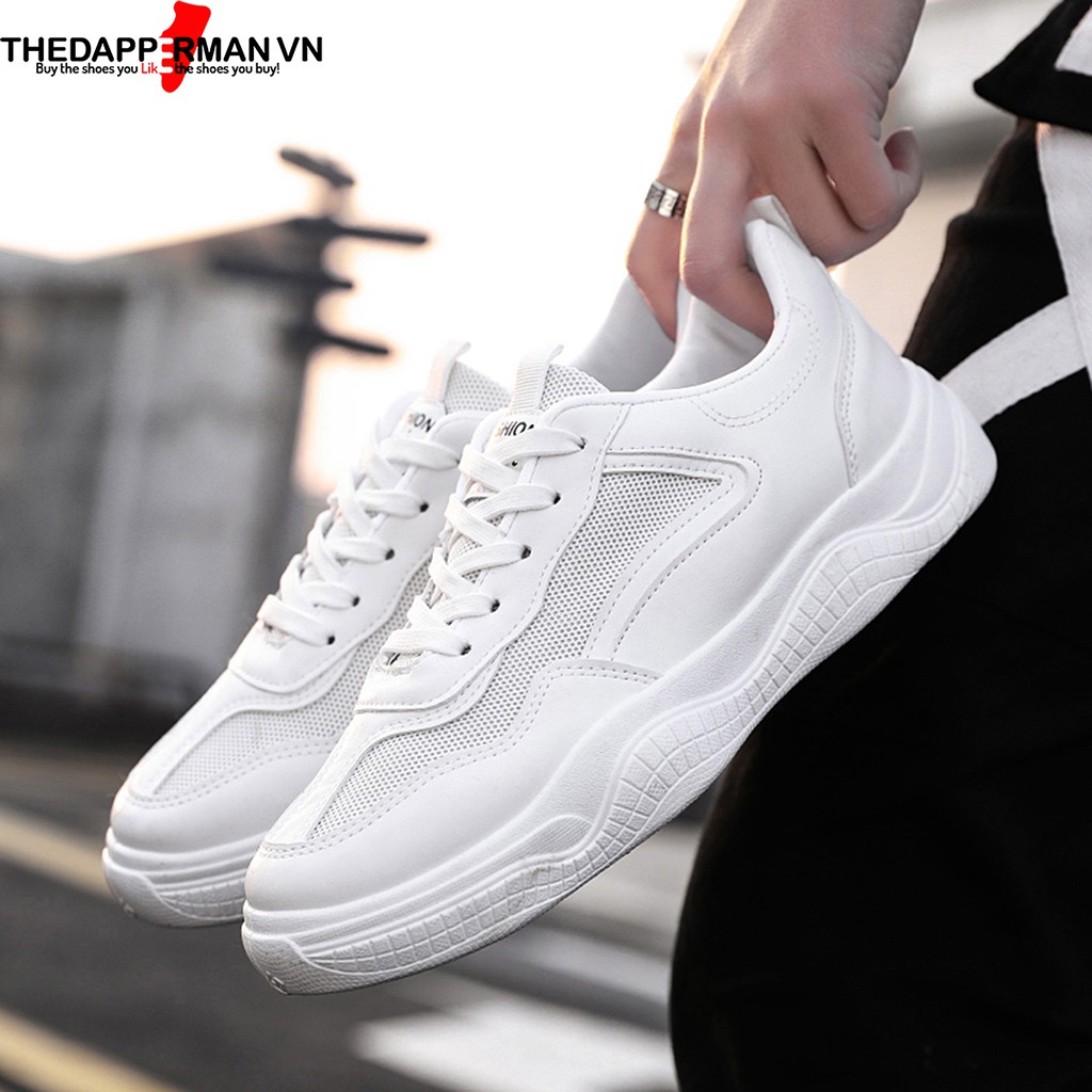 Giày sneaker nam thể thao THEDAPPERMAN CS02 chất liệu da, đế cao su nhiệt dẻo, êm chân, chống trơn trượt, màu trắng