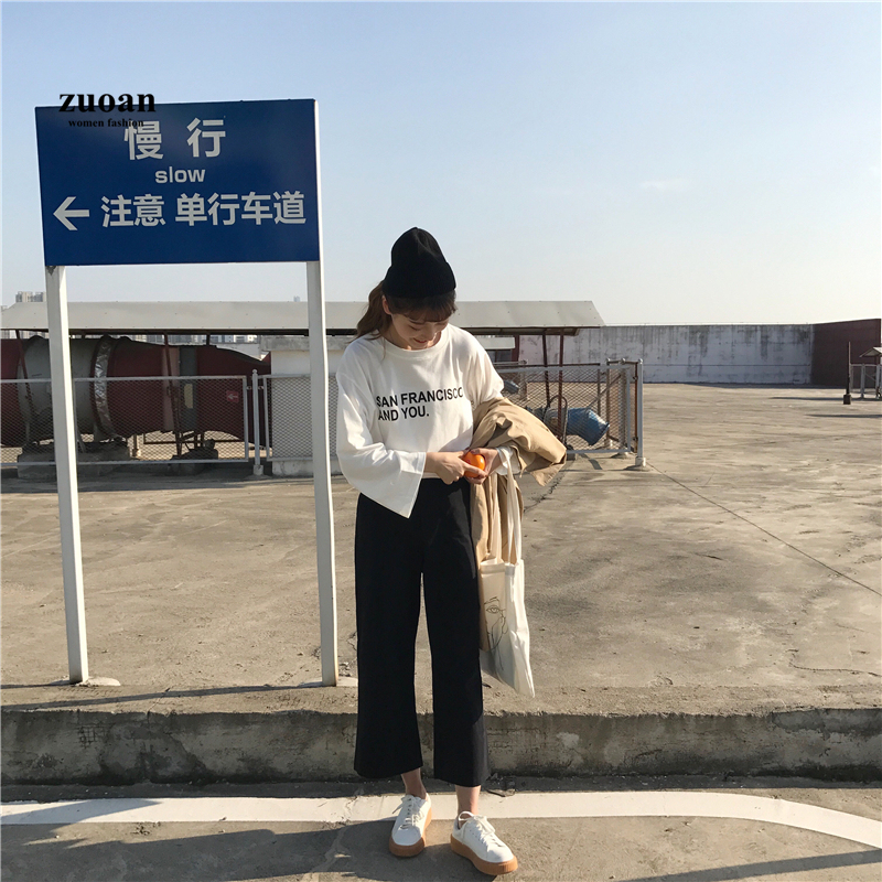 SUXI Áo Thun Nữ Dài Tay Cổ Tròn Thời Trang