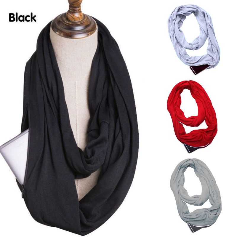 Khăn Choàng Cổ 135-175cm 10 Màu Co Giãn Có Khóa Kéo