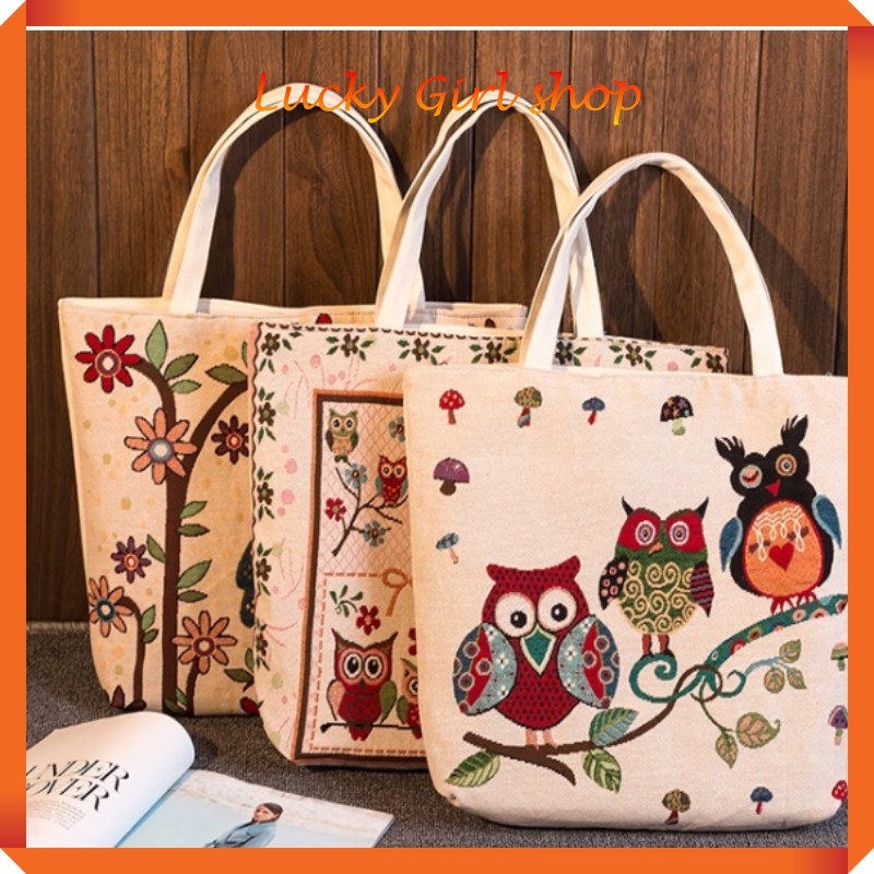 Túi Xách Nữ Vải Canvas Vuông Lớn 45*45*10cm - Mang Cả Thế Giới Theo Bạn - Lucky Girl shop