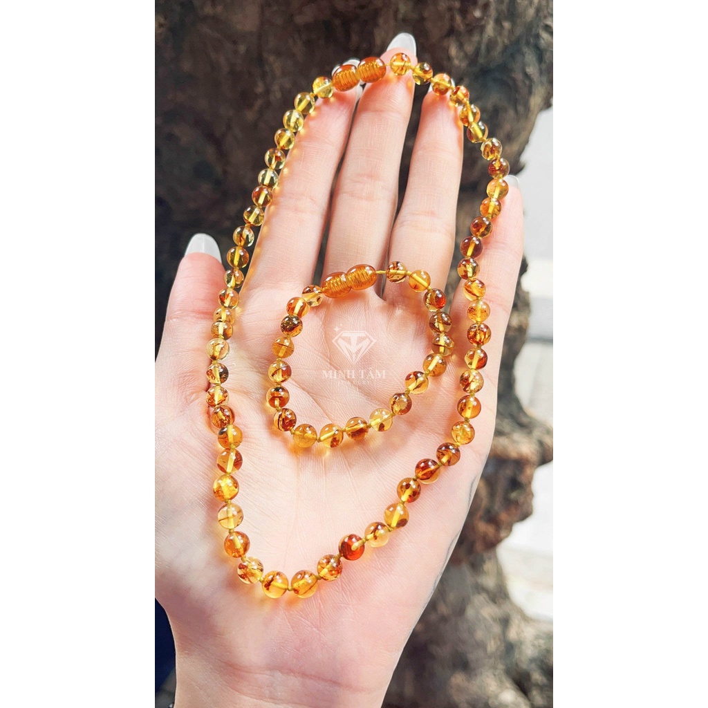 Vòng hổ #phách Minh Tâm Jewelry xác hoa cho bé,Bộ vòng cổ và vòng tay hổ #phách xác hoa cgo bé