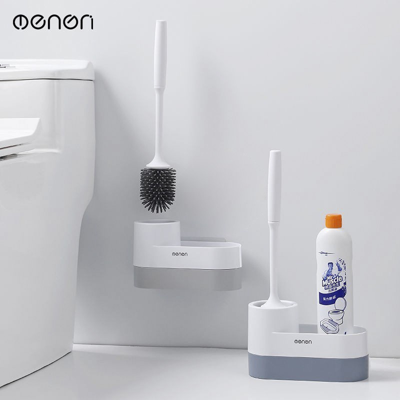 Bộ Chổi Cọ Vệ Sinh Bồn Cầu Toilet, Bàn Chải Đánh Nhà Vệ Sinh Nhà Tắm Cây Cọ Silicon Có Ngăn Chứa Đồ 