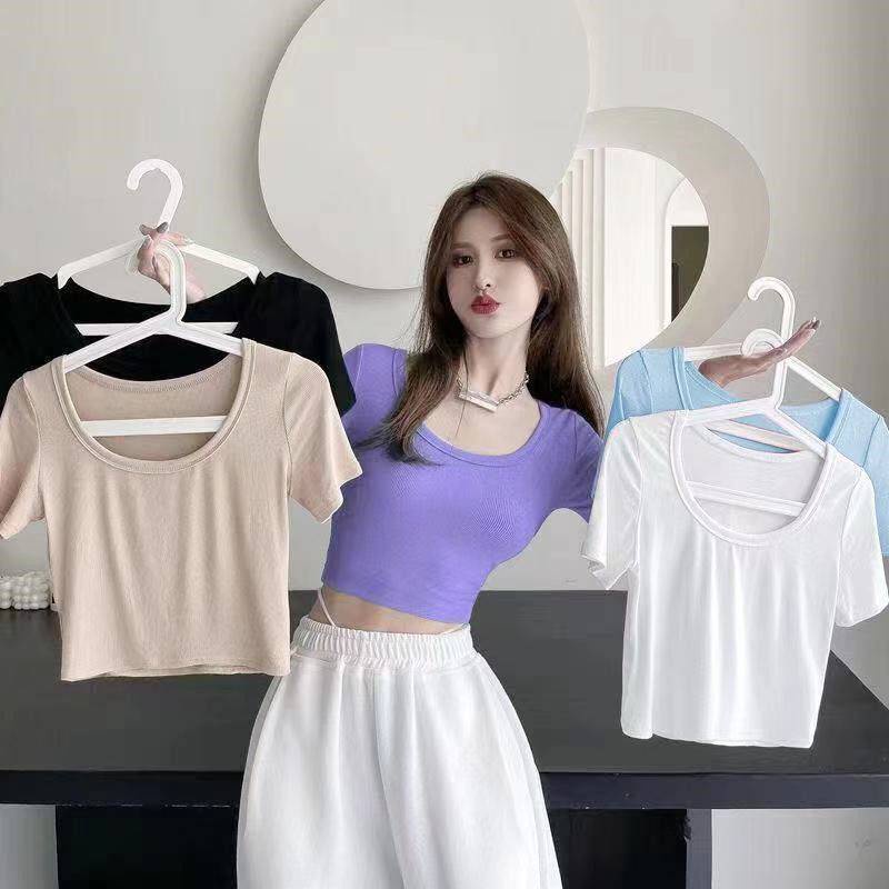 Mua tốc độ đặc biệt Hot Girl Wind-White Xi măng ngắn Đoạn ngắn ICI Áo sơ mi ngắn tay nữ Quần áo nữ