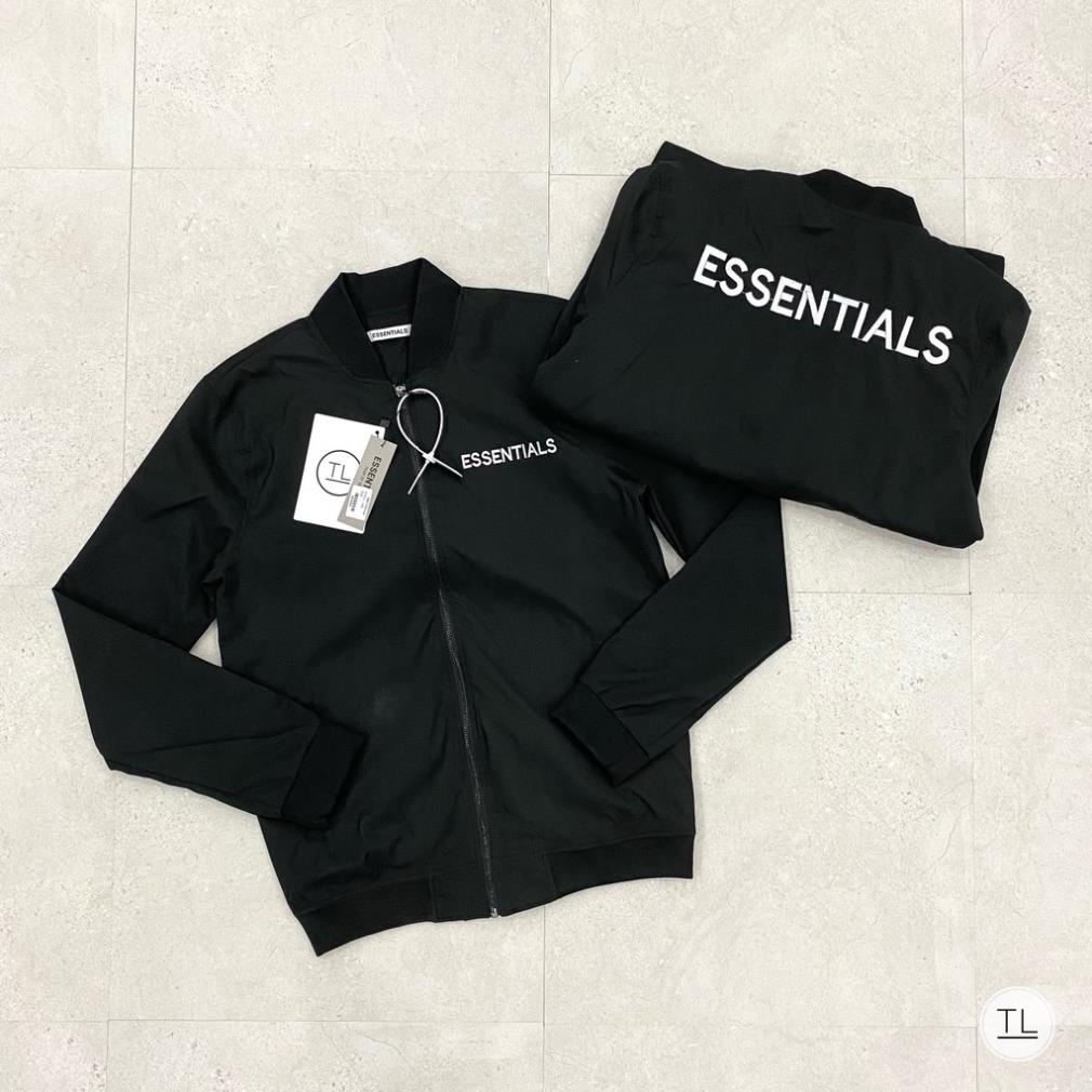 Áo khoác gió bomber Essential chữ thêu cực chất_Áo khoác khoác thu đông nam chất gió 2 lớp
