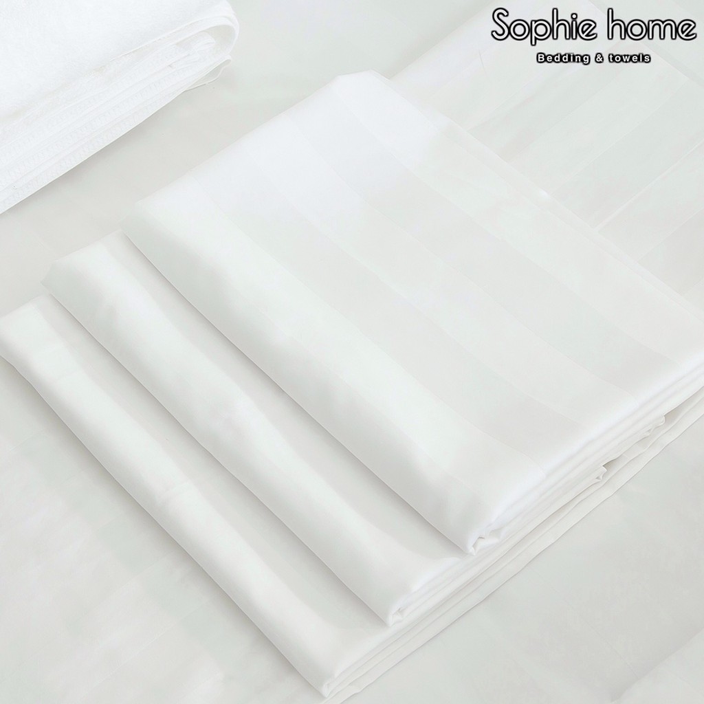 Vỏ gối nằm khách sạn 65% Cotton + 35% Polyester (T250) màu trắng sọc (50cm*70cm)