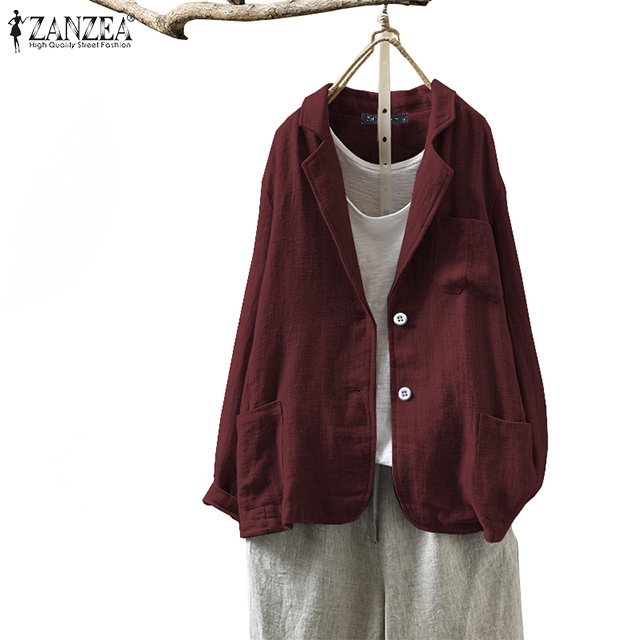 ZANZEA Áo khoác cardigan cổ bẻ thời trang dành cho nữ