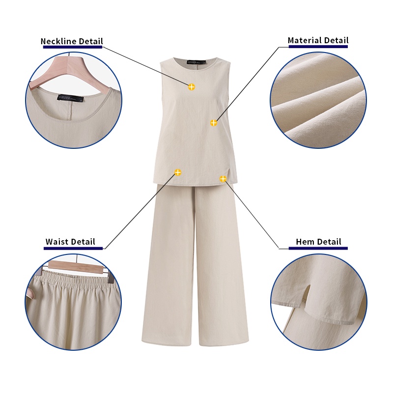 Set áo không tay + quần dài Zanzea phong cách thời trang cho nữ