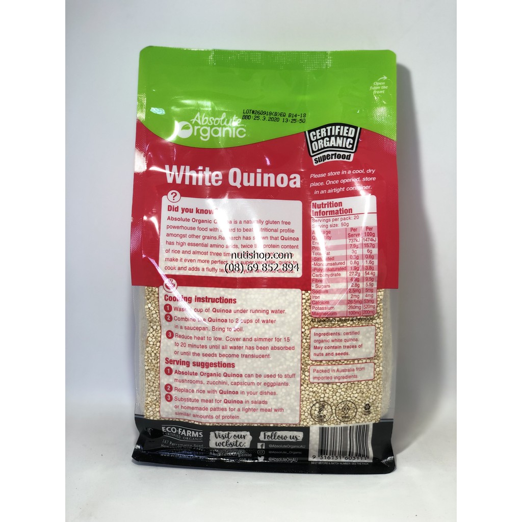 Hạt Quinoa (Diêm mạch) Absolute Organic 1KG