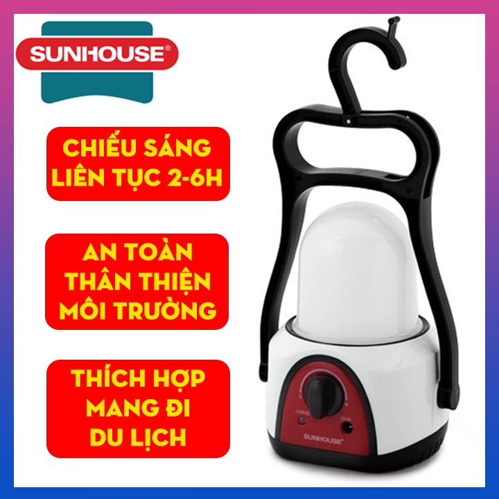 Đèn tích điện đa năng Sunhouse SHE-6848LA thích hợp mang đi du lịch, sáng liên tục 6 tiếng, có móc treo tiện lợi