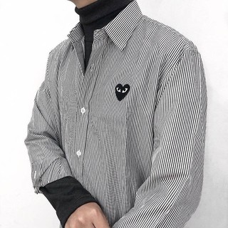 Áo sơ mi sọc đen tim đen- UNISEX cao cấp