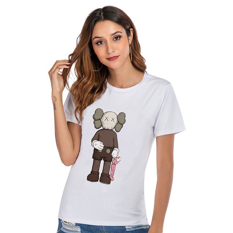 Áo thun KAWS Nam Nữ cổ tròn màu trắng - Áo phông KAWS Ngắn tay không cổ unisex vải dày co giãn thời trang