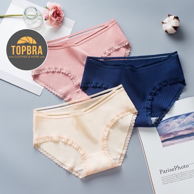 Quần Lót Cotton Tăm Viền Hoa Lưới Kháng Khuẩn Xuất Nhật Cao Cấp TOPBRA