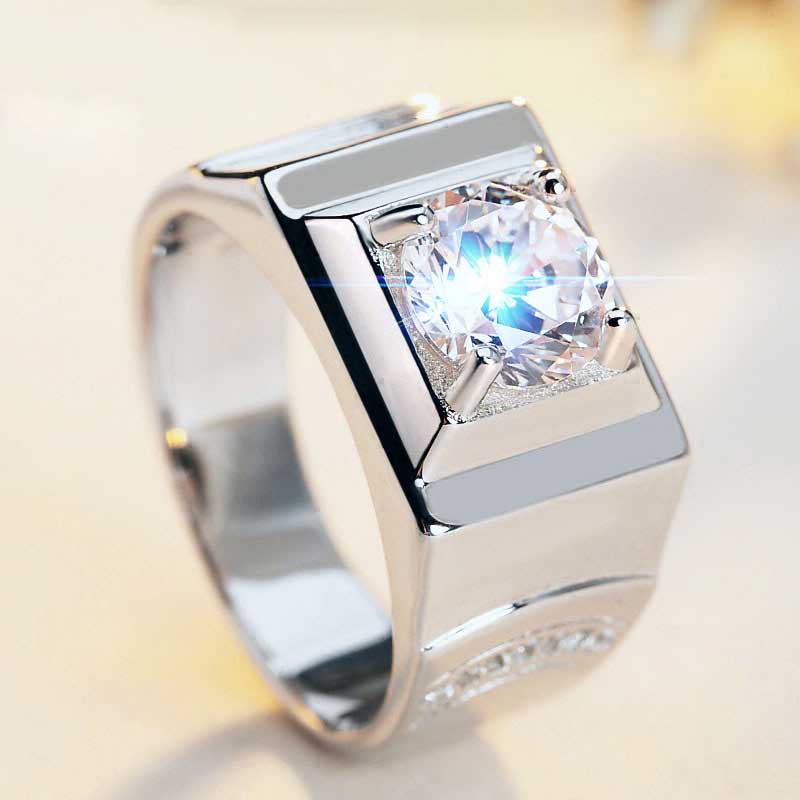 Sang Trọng Nhẫn Cưới Thép Titan Đính Kim Cương Pha Lê Cho Nam